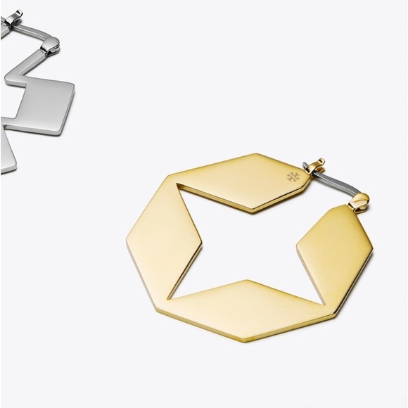 Tory Burch Kira Clover Hoop Earring - Silver/Gold - Picture 3 of 6